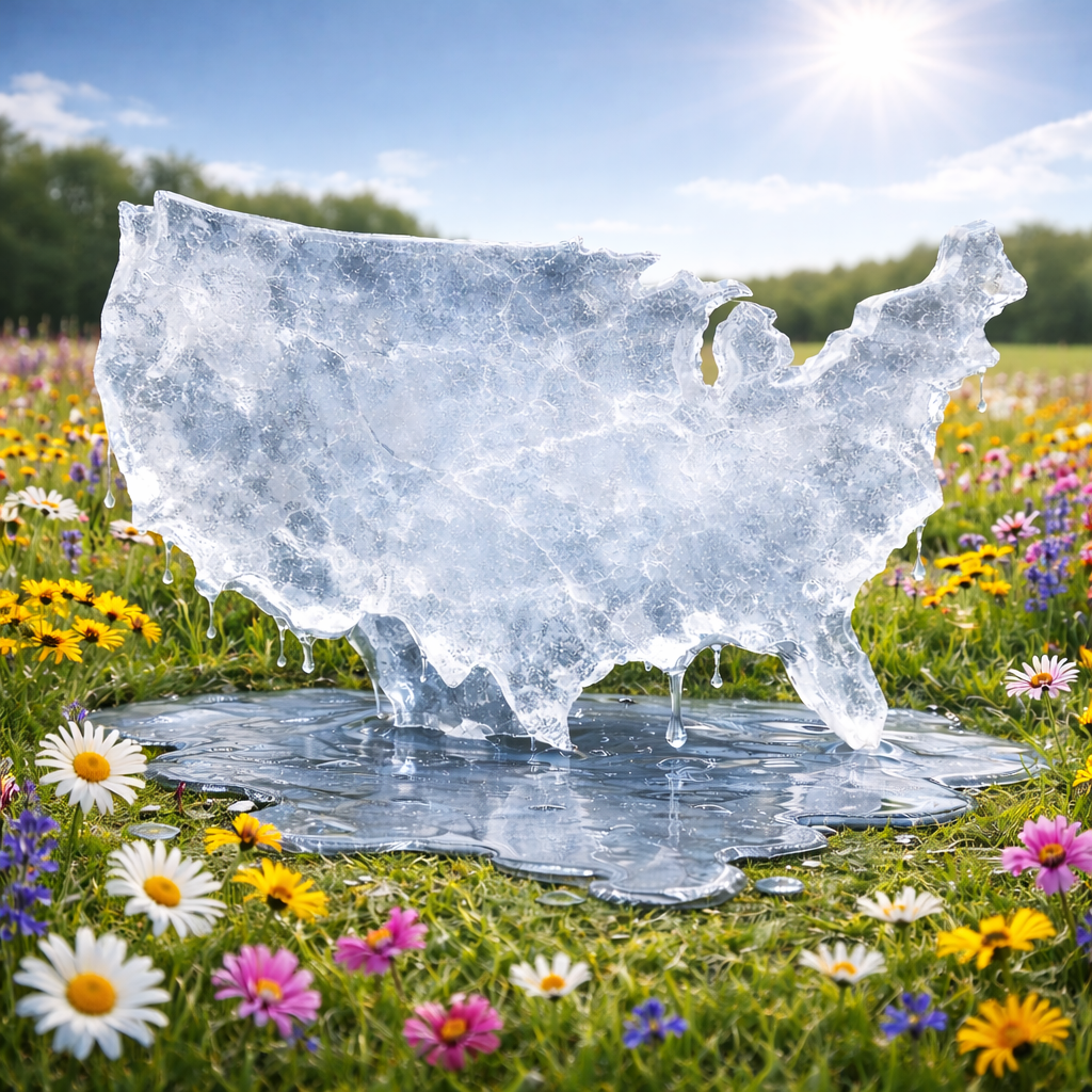 MeltAmerica - Melting ice in the shape of USA with wildflowers